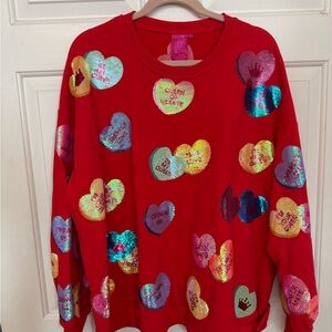 QUEEN OF SPARKLES Red Sweatshirt  with Multicolor Sequin Hearts